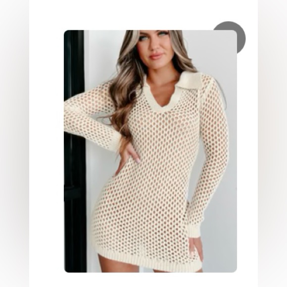 Nanamacs Cream Sheath Dress Long Sleeve Resort Wear